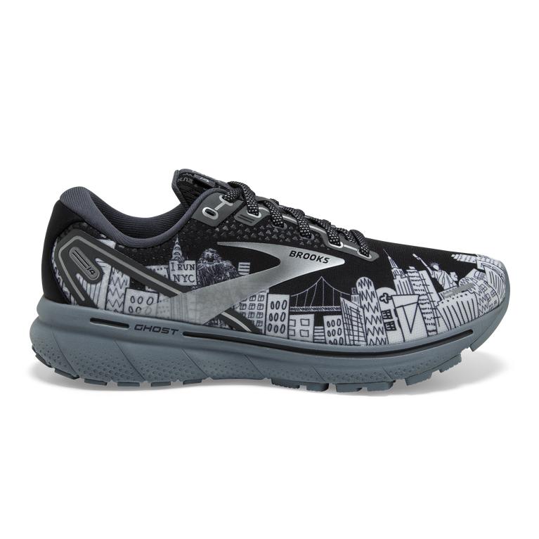 Brooks Ghost 14 Cushioned Road Running Shoes - Men's - Black/Ebony/grey Charcoal/Sleet (32584-QYWM)